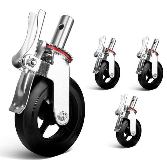 Locking Stem Casters with Brake, 8" Caster Wheels, 4400LBS Total Load, 360 Degree Swivel, Square Stem, Steel Construction, for Cabinets, Furniture, Workbench, Shelves