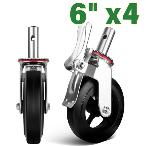 Locking Swivel Stem Casters, 6 Inch Heavy Duty Castors Set of 4, No Noise Wheels Rubber Casters Industrial Casters, Caster Wheels 4400lbs Load for Furniture and Workbench