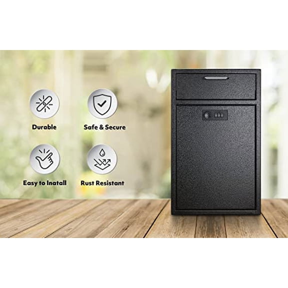 Locking Wall Mailbox Drop Safe for Business - 1.2mm Heavy Duty Lock Box with Code - Vertical Tamper Proof Lock Box for Night Key, Deposit Collection, Cash (8.6'' x 4.75'' x 14.25''