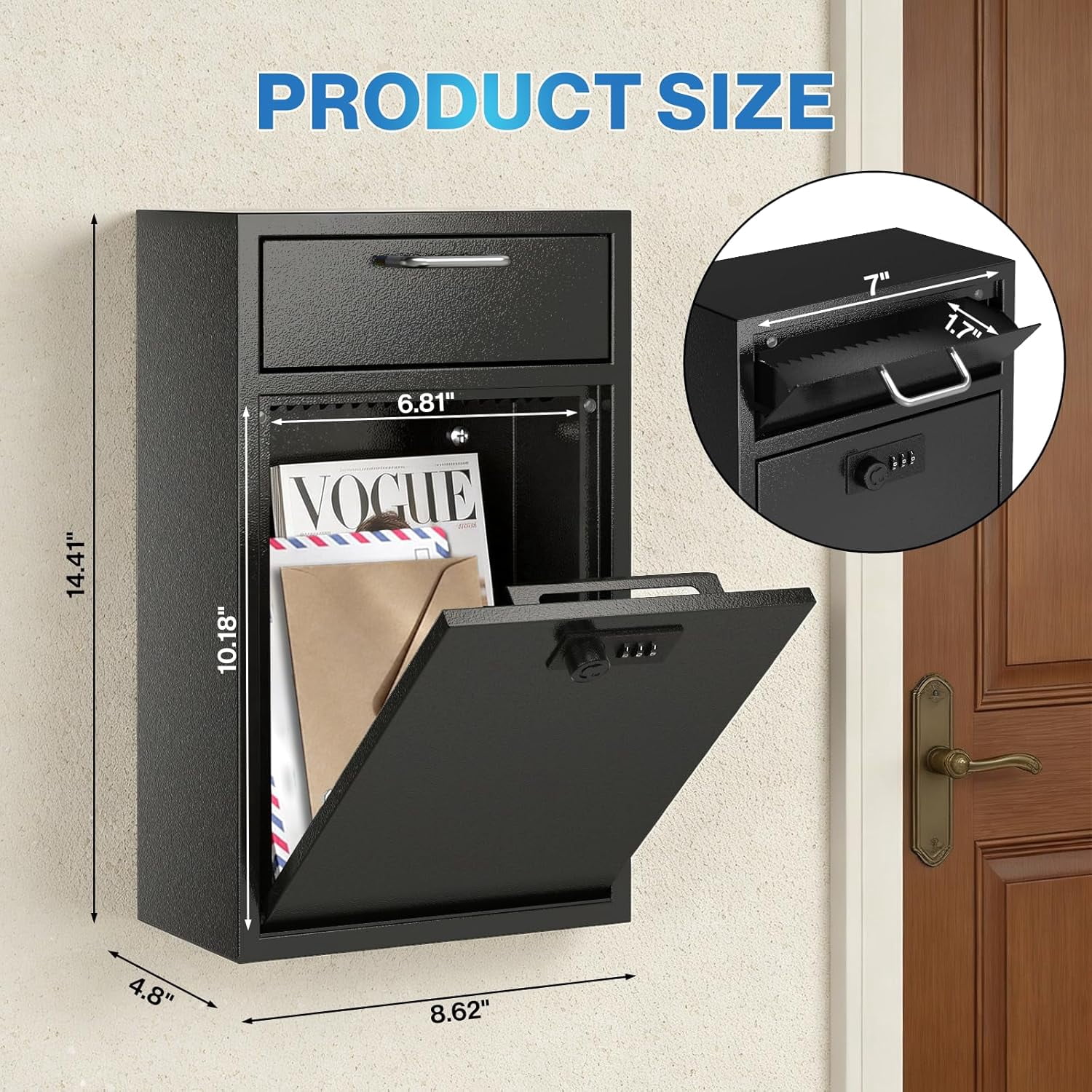 Locking Wall Mailbox Drop Safe - Heavy Duty 1.2mm Steel Code Box for Business, Cash & Keys