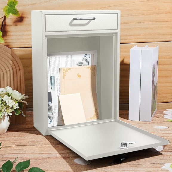 Locking Wall Mount Mailbox Creamy White Metal Security Post Box with  for Outdoor Use