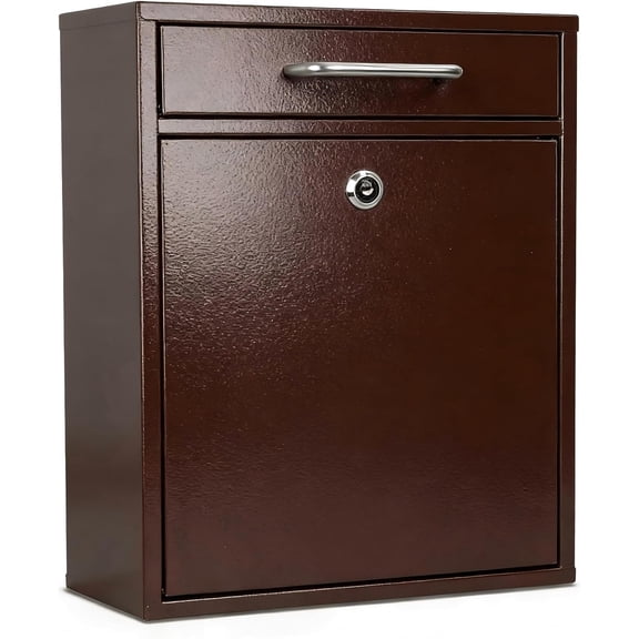 Locking Wall Mount Mailbox for Outside, Drop Box, X-Large, Bronze | Heavy-Duty Steel, Outdoor Mail Box with Key Lock, Large Capacity, Home, Office & Apartment Use, 16.2H × 11.2L × 4.6W In