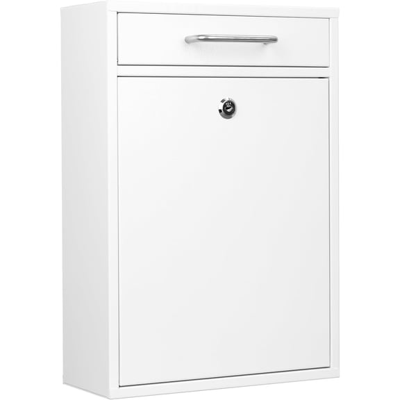 Locking Wall Mount Mailbox for Outside, Drop Box, X-Large, White | Heavy-Duty Steel, Outdoor Mail Box with Key Lock, Large Capacity, Home, Office & Apartment Use, 16.2H × 11.2L × 4.6W In
