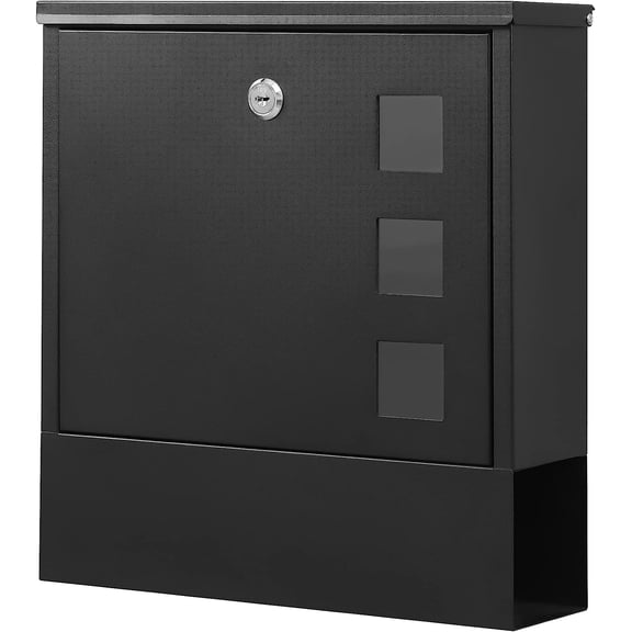 Locking Wall Mount Mailbox for Outside - Large Capacity Outdoor Mail Box with Key Lock Home/Residential, Holds Newspapers/Magazines/Envelopes, 13 x 3.4 11.8 Inch, Black
