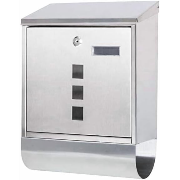Locking Wall Mount Mailbox, Stainless Steel Mailboxes with Secure Key Lock and Newspaper Compartment, HPB2203 Silver