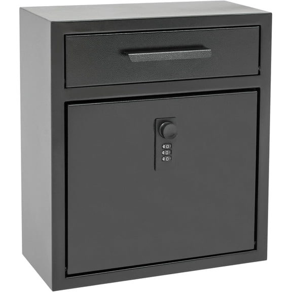 Locking Wall-Mount Mailbox, Steel Mail Boxes with Password Lock for Home Office, 10.51L x 4.72W x 12H Inches, Black