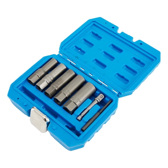 Locking Wheel Nut Extractor Socket Set 5-Piece, 3/8-Inch Drive Deep Well Sockets for Stud and Bolt Removal, Reverse Thread Design with Positive Grip, Cr-Mo Steel Kit 10mm to 16mm Grey Color