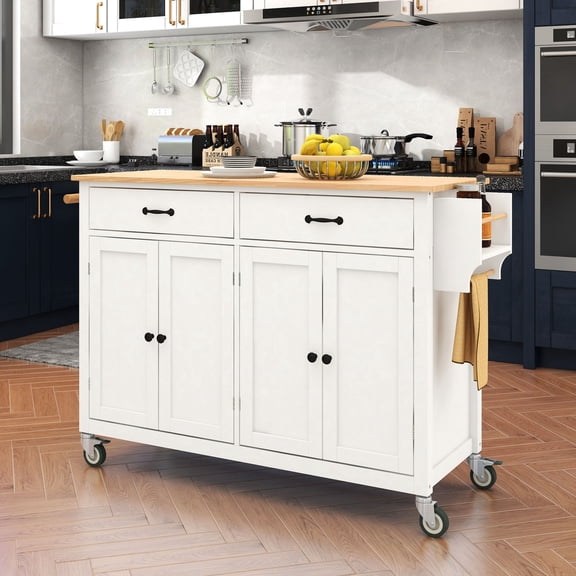 Locking Wheels, 4 Door Compartments / Mobile Kitchen Cart for Large - scale Storage