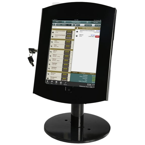 Locking iPad Display, POS System, For iPad 2-4 and Air, Exposed Home Button, Tilting and Rotating on Height Adjustable Base (IPDROTBK3E)