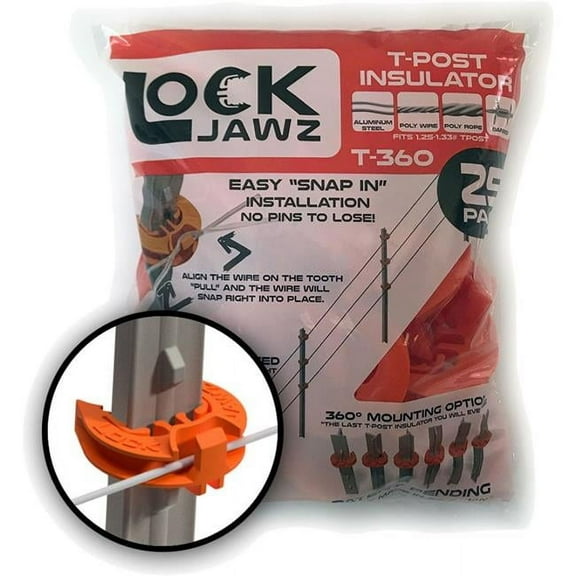 GrillGear Lockjawz T-Post Insulator - Poly Garden Fence Accessory - Orange Residential Use, Standard Application