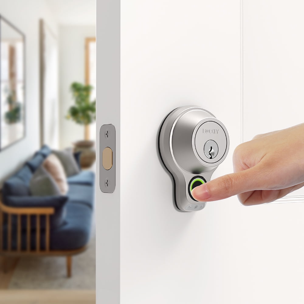 Lockly Flex Touch Satin Nickel Single-Cylinder Bluetooth Mobile App Controlled Deadbolt Lock with Biometric 3D Fingerprint