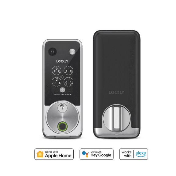 Lockly Vision 2K Video Zeno Satin Nickel Deadbolt Wifi Doorbell Smart Lock, Home Key, Night Vision, Fingerprint, Siri/Alexa/Google