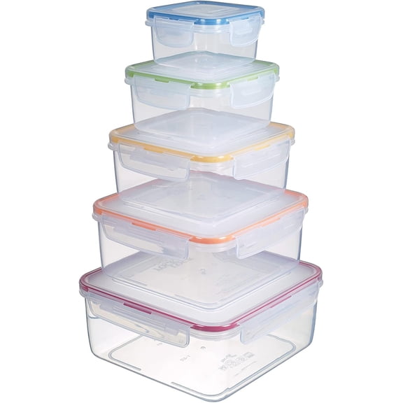 LocknLock Nesting Set of 5 Square Airtight Food Storage Containers and Lids