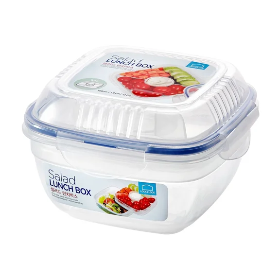 Locknlock Easy Essentials 32Oz Food Storage Salad Bowl Container W/Tray, Clear