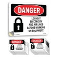 thumbnail image 1 of Lockout Electricity Air Lines Before Working OSHA Danger Vinyl Decal Label 14 Inch x 10 Inch - 10 Pack, 1 of 6