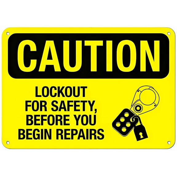 Lockout For Safety Before Repairs Sign NO.28000 - 12×8 Inches, Metal Tin Sign, Clear Warning for Home & Business Use