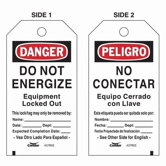 Lockout Tag, Danger/Peligro, Polyester, 3 in Width, 5 3/4 in Height, Write On Surface: Yes ,25 PK