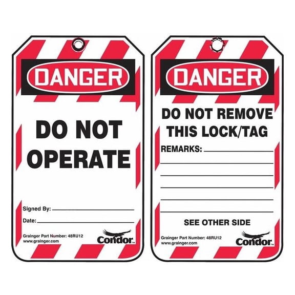 Lockout Tag, Danger, Plastic, 3 1/4 in Width, 5 3/4 in Height, Write On Surface: Yes ,100 PK