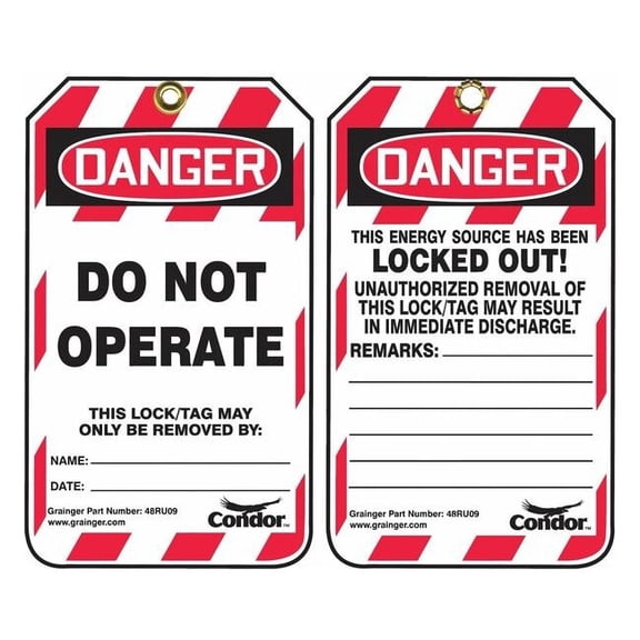 Lockout Tag, Danger, Plastic, 3 1/4 in Width, 5 3/4 in Height, Write On Surface: Yes ,100 PK