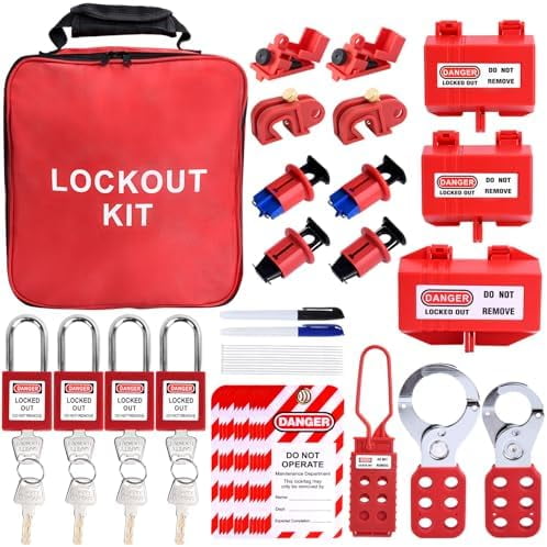 Lockout Tagout Kit Safety Electrical Loto with Clamp-On Circuit Breaker Lockout, Electrical Plug, culti- Pole Breaker,Lockout Hasp, Padlock, Loto Tags for Electrical/Industrial/Mechanical