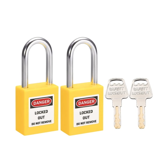 Lockout Tagout Locks 1-1/2 Inch Shackle Key Alike Safety Padlock Plastic Yellow 2 Pcs