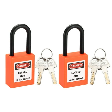 Lockout Tagout Locks,1-1/2 Inch Shackle Key Different Safety Padlock Plastic Lock Orange 2 pcs