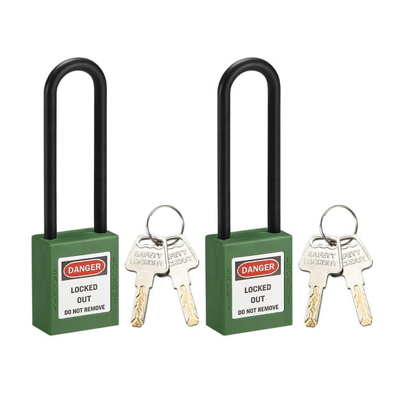 Lockout Tagout Locks 3 Inch Shackle Key Different Safety Padlock Plastic Lock Green 2 pcs