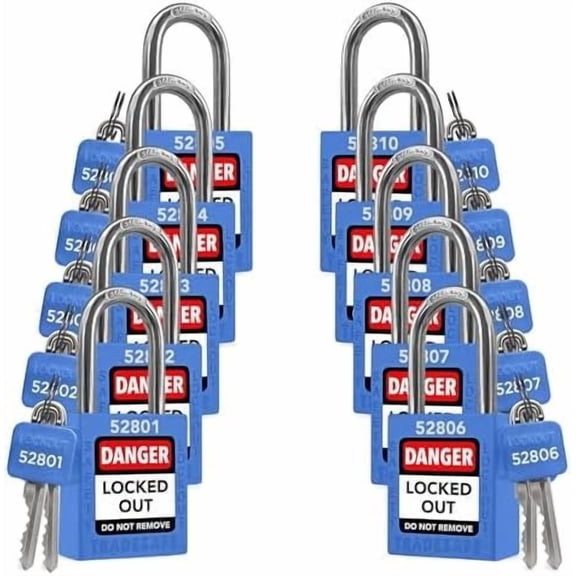 Lockout Tagout Locks Set - 10 Blue Loto Locks, Lockout Locks Keyed Different, 2 Per Lock, OSHA Compliant Lock Out Tag Out Padlocks, Safety Padlocks for Electrical Lockout Tag Out Kits