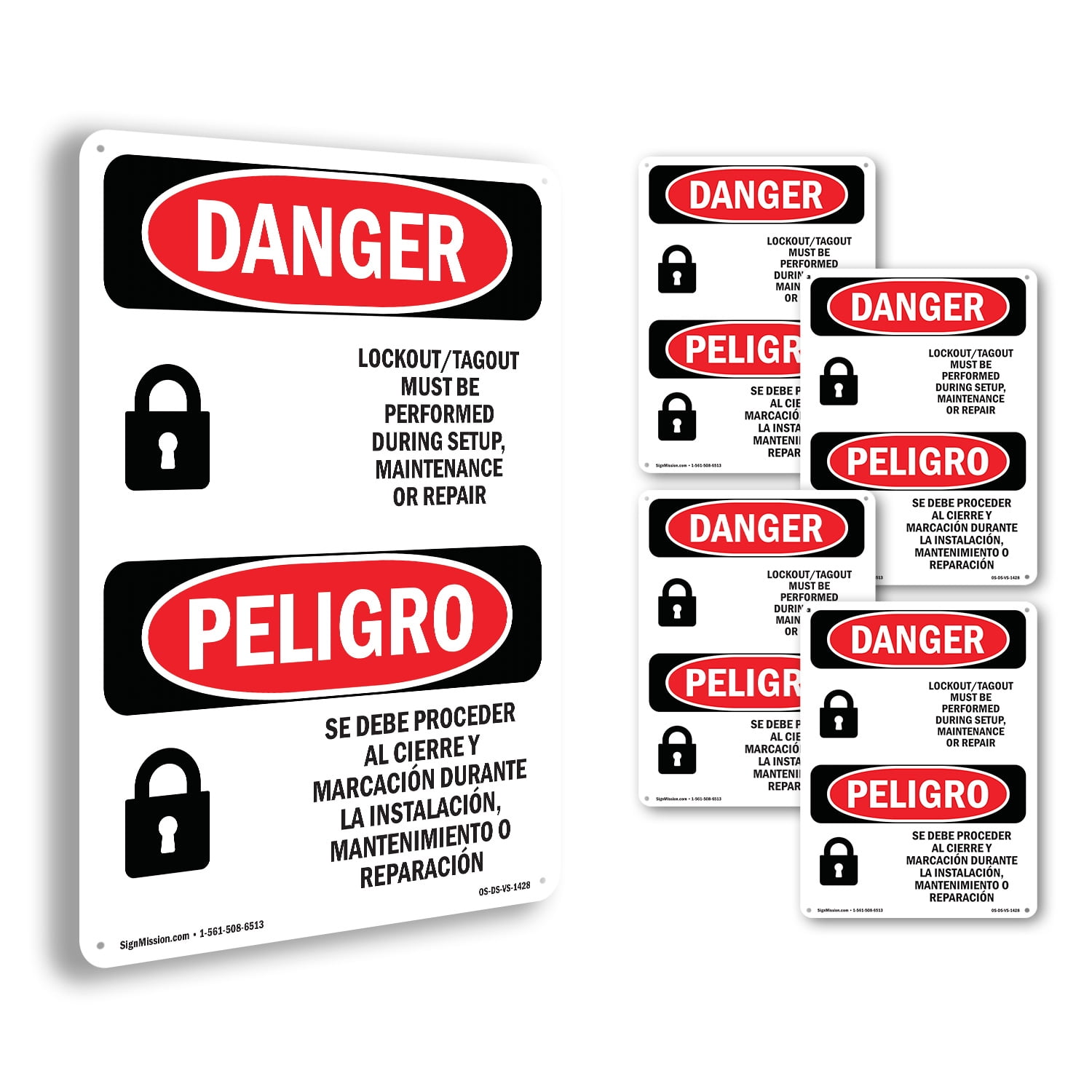 Lockout Tagout Setup Maintenance Bilingual OSHA Danger Rigid Plastic ...