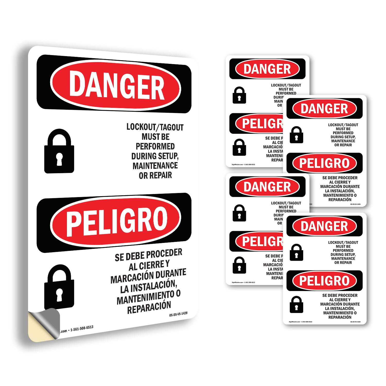 Lockout Tagout Setup Maintenance Bilingual OSHA Danger Vinyl Decal ...