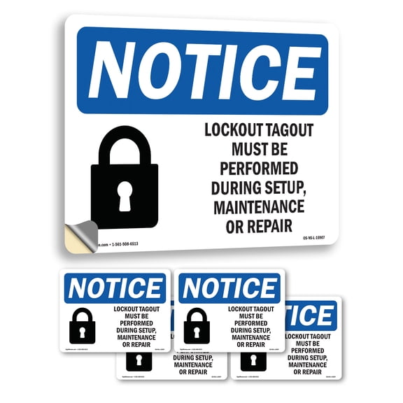 Lockout Tagout Setup Maintenance Repair OSHA Notice Vinyl Decal Label 5 Inch x 3.5 Inch - 5 Pack