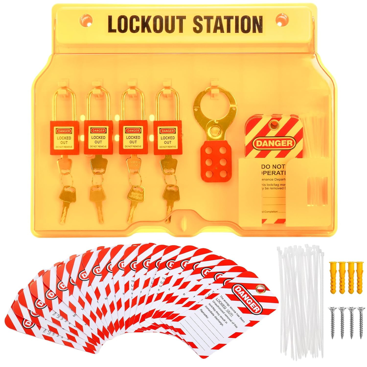 Lockout Tagout Station With Loto Devices, Lock Out Tagout Padlock Station Include Safety Padlocks Lockout Hasp Lockout Tags Nylon Ties Lockout Safety Supply Os
