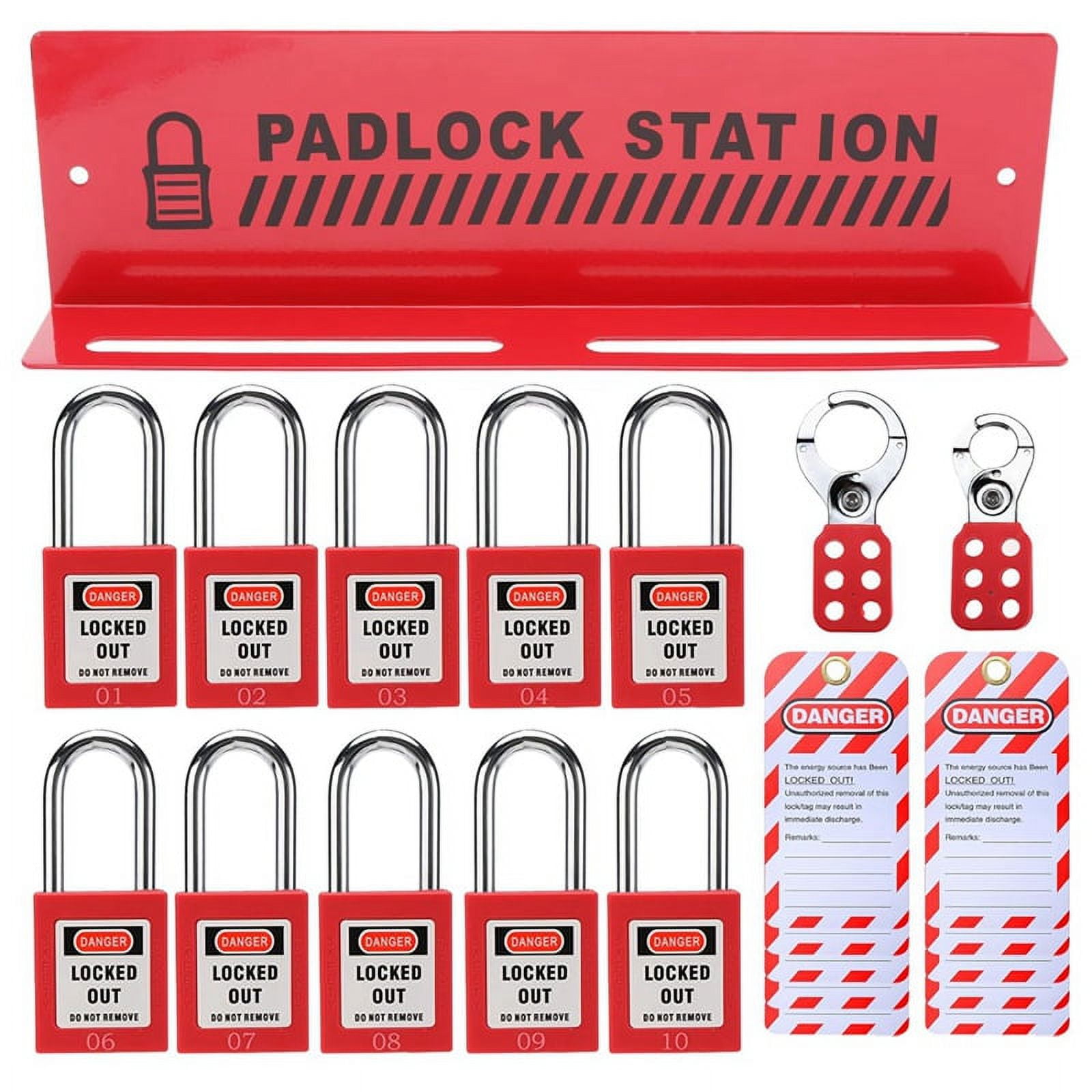 Lockout Tagout Station with 10 Keyed Different Safety Padlocks 2 Hasps ...