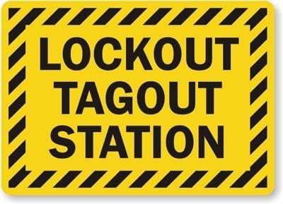 Lockout Tagout Station (with Striped Border) Sign, Metal Sign, 8