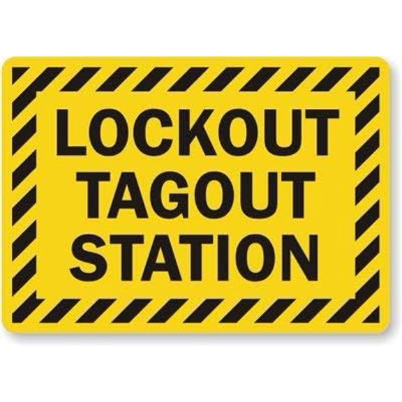 Lockout Tagout Station (with Striped Border) Sign, Metal Sign, 8" x 12"