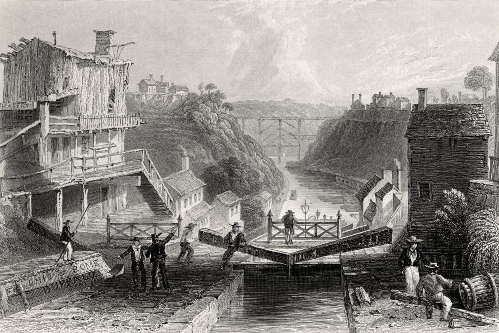 Lockport Erie Canal New York Usa From A 19Th Century Print Engraved By W Tombleson After W H Bartlett Canvas Art - Ken Welsh Design Pics (17 x 11)