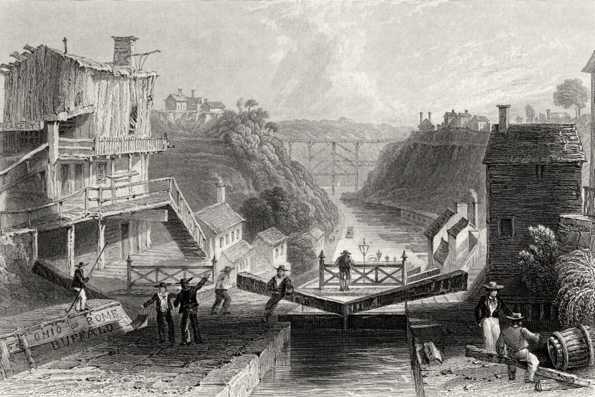 Lockport Erie Canal New York Usa From A 19Th Century Print Engraved By W Tombleson After W H Bartlett Canvas Art - Ken Welsh Design Pics (34 x 22)