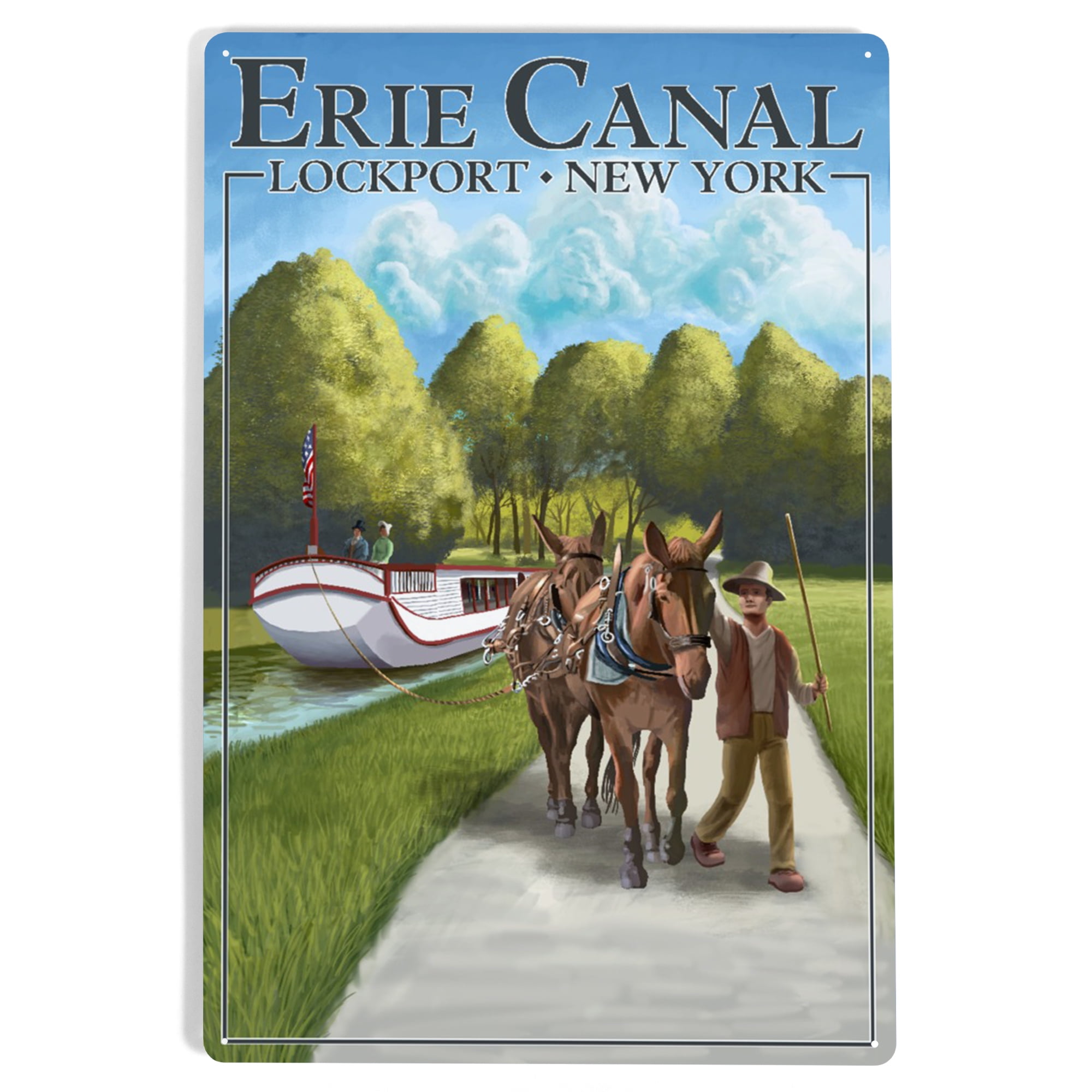 Lockport, New York, Erie Canal and Horses (12x18 Aluminum Art, Indoor