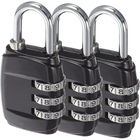 Locks 3pcs Trolley Password Outdoor Storage Bench Small Outdoor Sectional Mini Locker Combo Lock 3 Digit Outdoors Resettable Zinc Alloy Black Outdoor Combination Lock