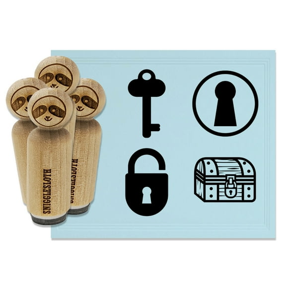 Locks Key Keyhole Treasure Chest Padlock Rubber Stamp Set for Scrapbooking Crafting Stamping - Mini 1/2 Inch