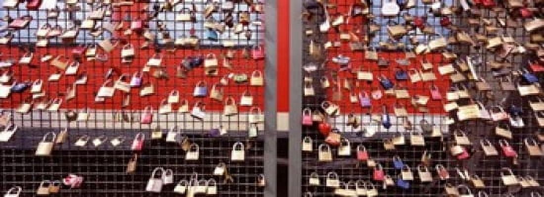 Locks of Love on a fence Hohenzollern Bridge Cologne North Rhine Westphalia Germany Canvas Art - Panoramic Images (18 x 7)