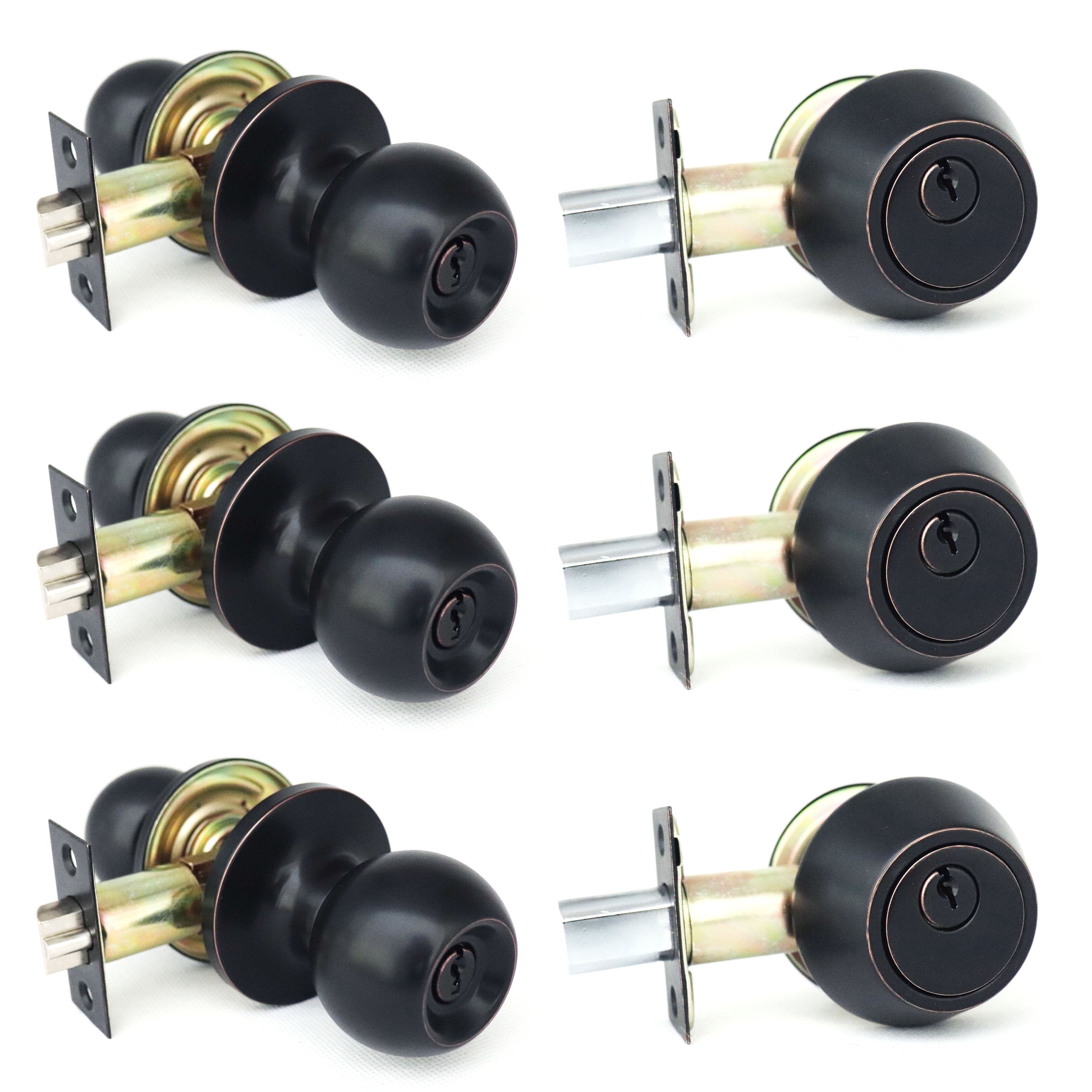 Locksets for Exterior Doors and Mobile Home with deadbolt, 3 Pack Keyed