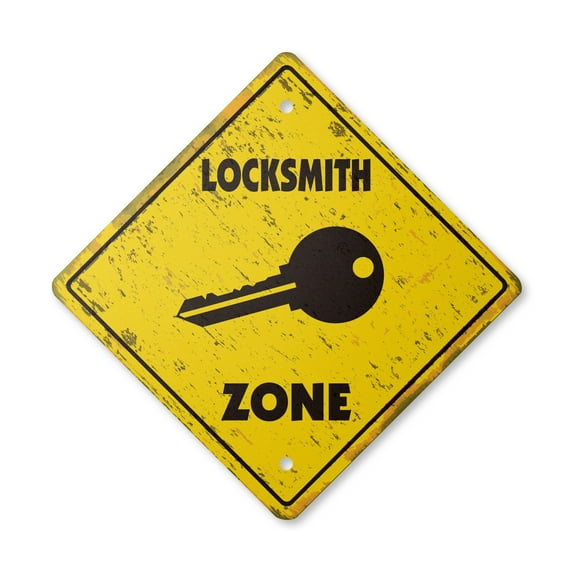 Locksmith Vintage Crossing Sign Zone Xing | Indoor/Outdoor Plastic | 12" Tall rustic key break into lock out