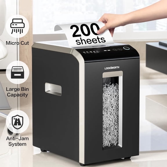 Locksworth-200-sheet Micro-Cut Paper /Credit Card Shredder, 8.5 Gallon Capacity