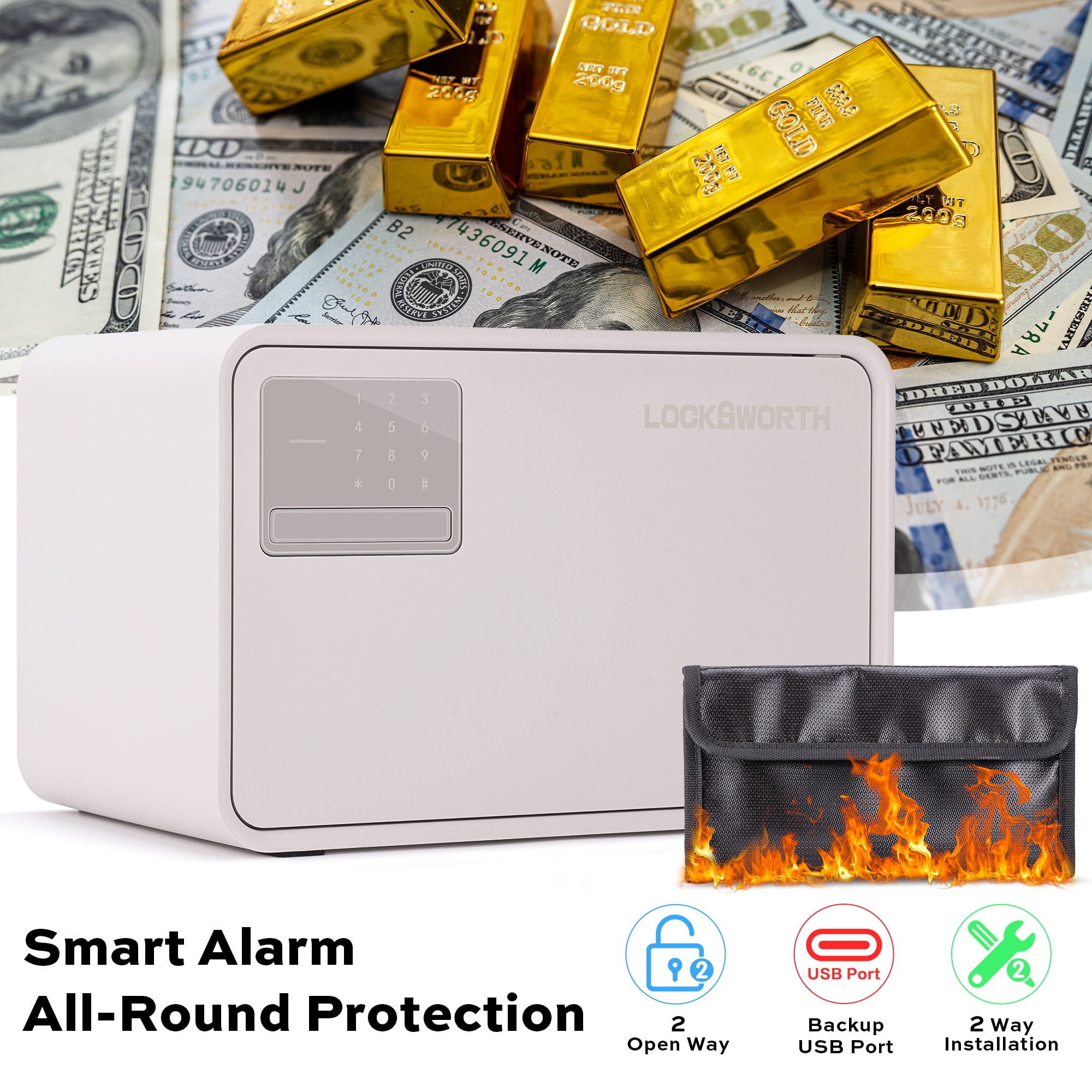 Locksworth 0.45 cubic Safe Box with Electronic Keypad, Security Lock Box  With Fireproof Waterproof Bag & USB Port for Home Office Hotel Cash Jewelry  ...