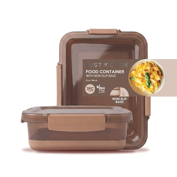 Just Cook Locktop Food Storage Containers with Non-Slip Base, Mocha Mousse, 31 oz, 2 Pack
