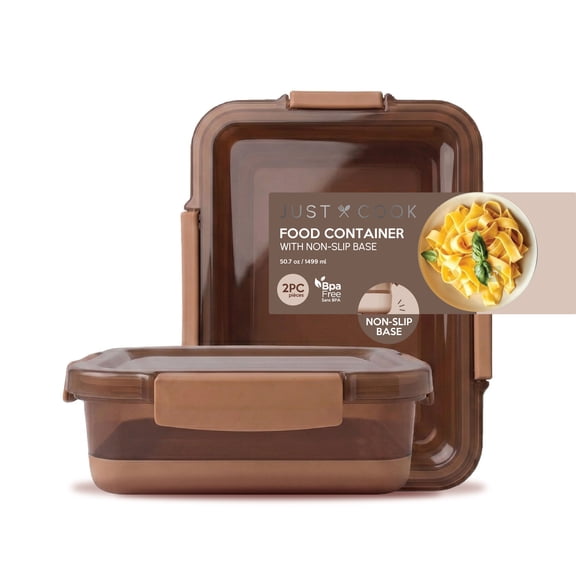 Just Cook Locktop Food Storage Containers with Non-Slip Base, Mocha Mousse, 50.7 oz, 2 Pack