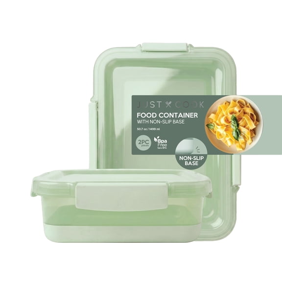 Just Cook Locktop Food Storage Containers with Non-Slip Base, Pastel Green, 50.7 oz, 2 Pack