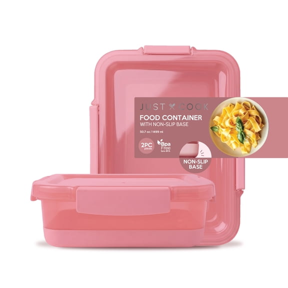 Just Cook Locktop Food Storage Containers with Non-Slip Base, Velvet Rose, 50.7 oz, 2 Pack