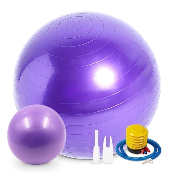 Lockways Yoga Ball, 2Pcs Anti Burst Exercise Ball for Fitness, Physical Therapy, Thick Heavy Duty Pilates Ball with Pump for Office, Home, Gym, Purple, 2 Sizes, 25.6 inch & 9 inch